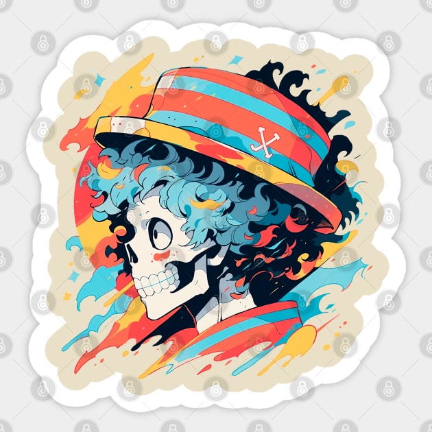 skull wearing a straw hat, Sticker by Fyllewy